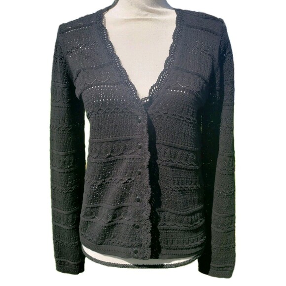 LA MAILLE SEZANE Keyla Black Cardigan Sz Sm Crochet Knit EUC 100% Organic Cotton - Picture 7 of 16
